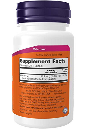 Now Foods Vitamin D-3 5,000 IU 120 Softgels- İthal