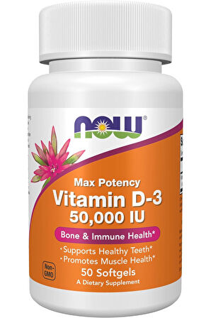 Now Foods Vitamin D3 Max Potency 50,000 IU 50 Softgels - İthal