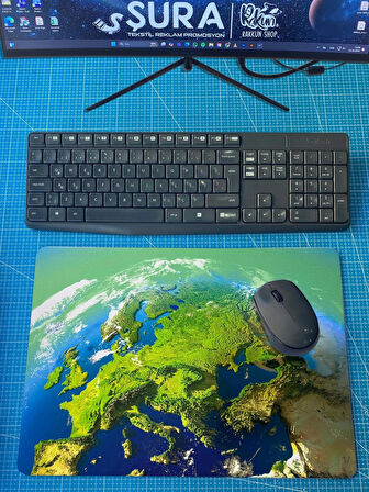 3D Avrupa Haritası Basklı Mouse Pad (28x40 cm )