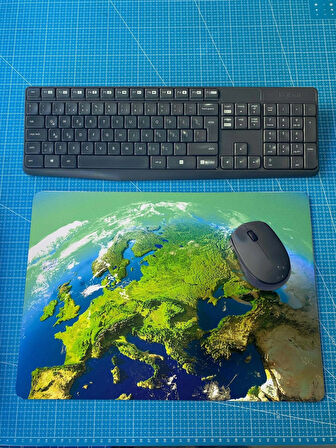 3D Avrupa Haritası Basklı Mouse Pad (28x40 cm )