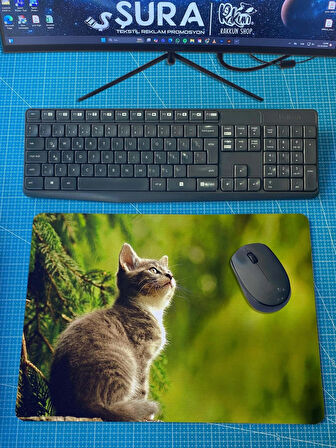 Rakkun Shop - Kedi ve Kelebek Baskılı MousePad (28x40 cm)