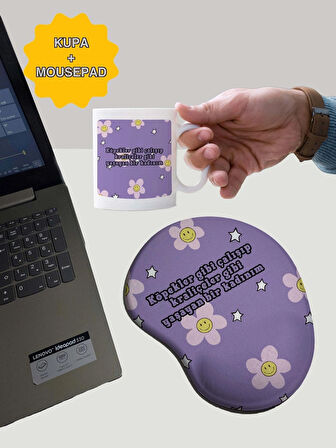 Rakkun Shop - Köpekler Gibi Çalışan Baskılı Bilek Destekli Mouse Pad + Kupa Bardak Mug