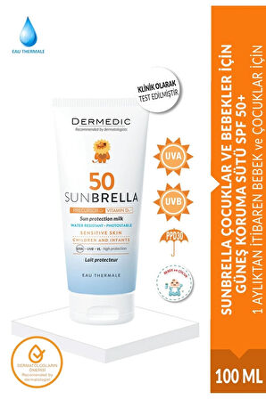 SUNBRELLA ÇOCUKLAR VE BEBEKLER İÇİN GÜNEŞ KORUMA SÜTÜ SPF 50+ 100 ML