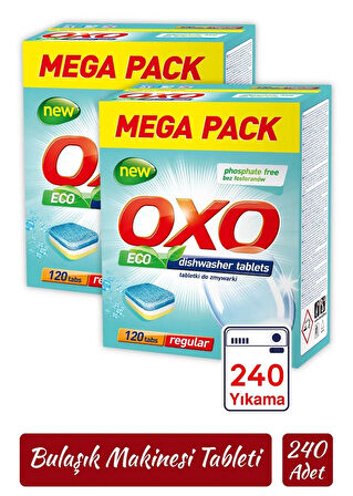 Oxo 240 Adet Bulaşık Makinesi Tableti Mega Paket Deterjan Hepsi Bir Arada (120x2)