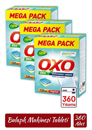 Oxo 360 Adet Bulaşık Makinesi Tableti Mega Paket Deterjan Hepsi Bir Arada (120x3)
