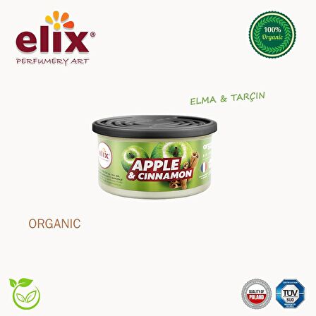 ELIX Organik Metal Kutuda Doğal Liflere Emdirilmiş Özel Aromalı Koku - Elma-Tarçın