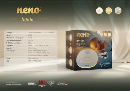 Neno Lumia Uyku Yardımcısı Gece Lambası, Beyaz Gürültü ve Anne Kalp Atışı Kayıtlı Ses Makinesi
