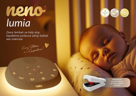 Neno Lumia Uyku Yardımcısı Gece Lambası, Beyaz Gürültü ve Anne Kalp Atışı Kayıtlı Ses Makinesi