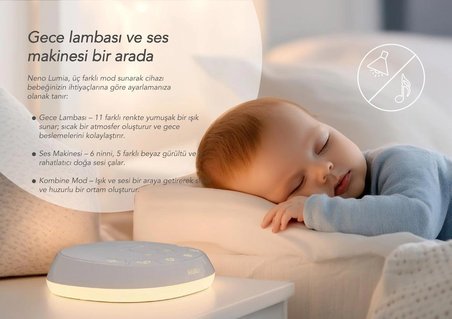 Neno Lumia Uyku Yardımcısı Gece Lambası, Beyaz Gürültü ve Anne Kalp Atışı Kayıtlı Ses Makinesi