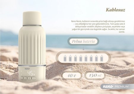 Neno Nevio Taşınabilir Su ve Süt Isıtıcı 500 ml Şarjlı Mama Hazırlama Termosu