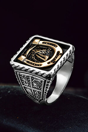 Erkek Gümüş Yüzük - Lüks Vintage At Kafası At Nalı Jokey Erkek Yüzük