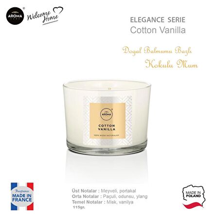 Aroma Home Elegance Kokulu Mum Cotton Vanilla  115gr.