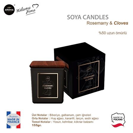 Aroma Home Soya series Kokulu Mum Rosemary Cloves  155gr.