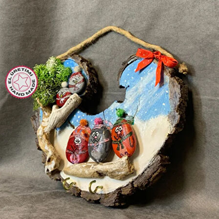 Uretti - Belkıs 8188 - El Yapımı Taş Boyama Şirin Kuşlar Takı - Anahtar Askısı - 22 x 25 cm