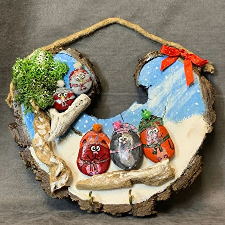 Uretti - Belkıs 8188 - El Yapımı Taş Boyama Şirin Kuşlar Takı - Anahtar Askısı - 22 x 25 cm