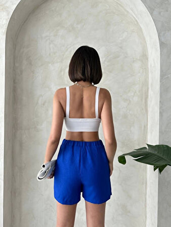 Fiyonklu şort etek saks s255021