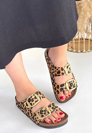 Tanta Leopar Süet Tokalı Terlik