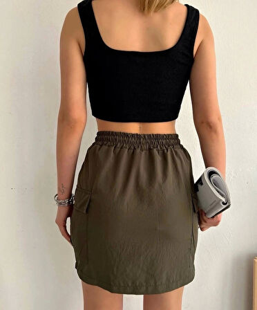 Kargo cep ince paraşüt etek haki s241019