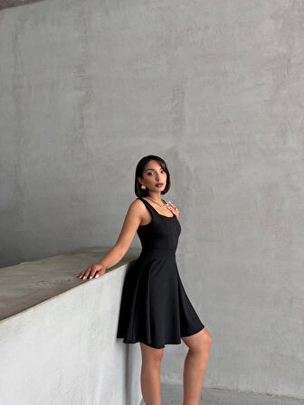 Kadın kare yaka kısa elbise s251188