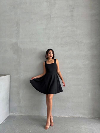 Kadın kare yaka kısa elbise s251188