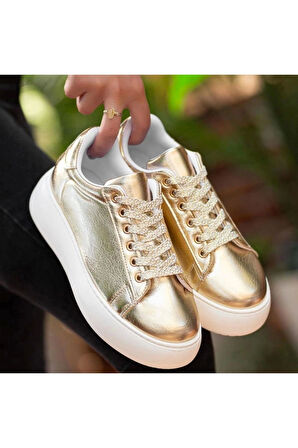 Sarı Rugan Bağcıklı Spor Ayakkabı