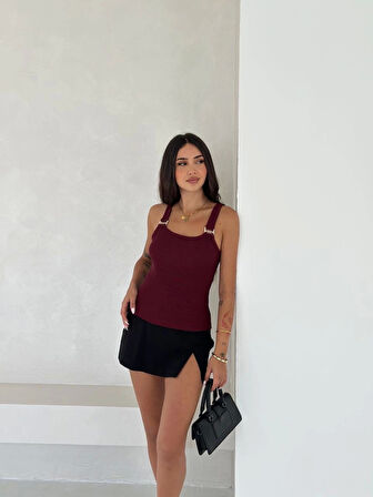 Ottoman toka askılı bluz bordo s4194