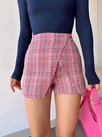 Kapaklı tüvit şort etek kırmızı