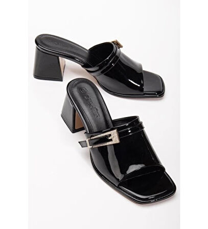 Ziva Siyah Rugan Topuklu Terlik