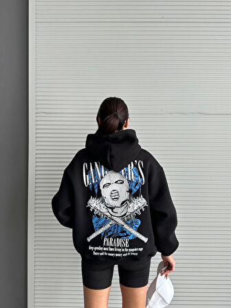 3 iplik şardonlu oversize compact kafa baskılı sweat siyah