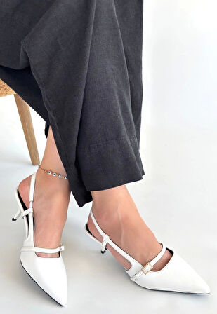 Darina Beyaz Cilt Topuklu Ayakkabı