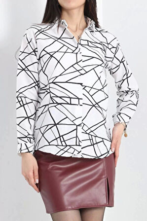 Baskılı Terikoton Gömlek Beyaz - 25522.1874.