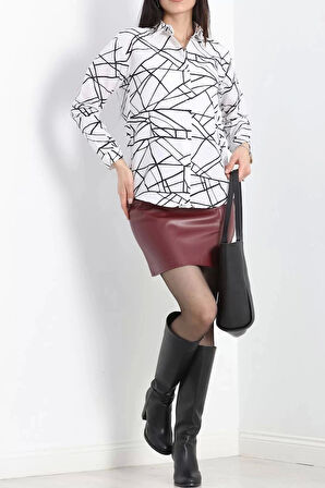 Baskılı Terikoton Gömlek Beyaz - 25522.1874.