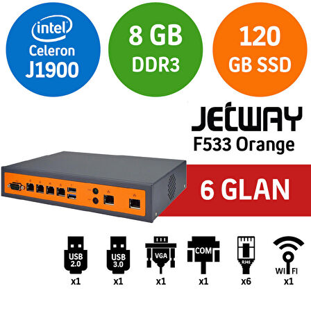 Jetway F533 Orange 8GB 6 x Intel GLan Firewall PC