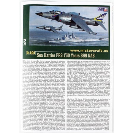 1/72 Harrier FRS.1(50. Yıl 800 NAS) Savaş Uçağı Maketi, Mister Craft D101