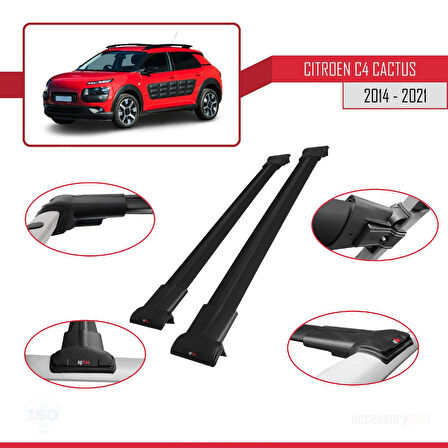 Citroen C4 Cactus 2014-2021 Arası ile Uyumlu FLY Model Ara Atkı Tavan Barı Siyah 2 Adet