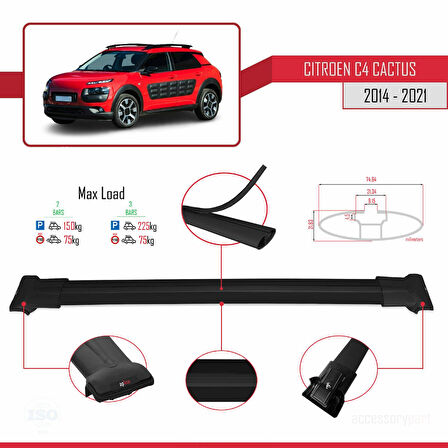 Citroen C4 Cactus 2014-2021 Arası ile Uyumlu FLY Model Ara Atkı Tavan Barı Siyah 2 Adet