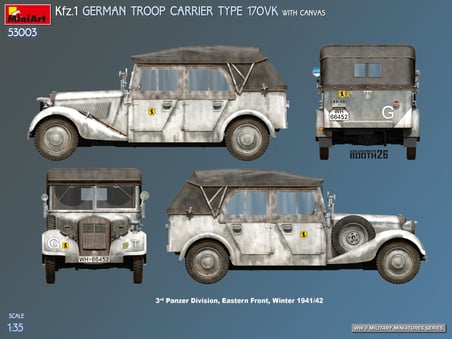 MiniArt 53003 1:35 Kfz.1 Alman Askeri Taşıyıcı Tip 170VK (Brandalı)