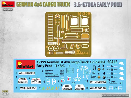 MiniArt 35199 1:35 Alman 3 tonluk 4x4 Kasalı Kamyon 3.6-6700A Erken Üretim