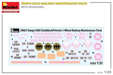 MiniArt 38063 1:35 1:35 Personeli ile Tempo E400 Demiryolu Bakım Kamyoneti