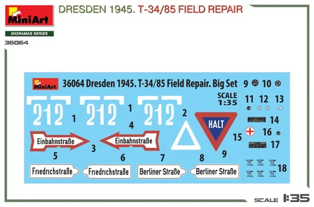 MiniArt 36064 1:35 Dresden 1945. T-34/85 Sahada Onarım Büyük Set Maketi
