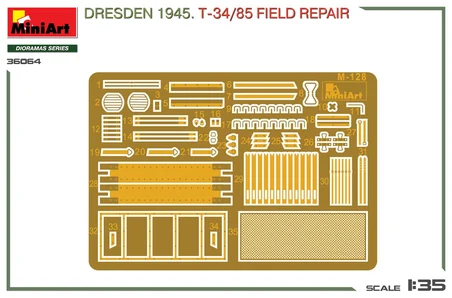 MiniArt 36064 1:35 Dresden 1945. T-34/85 Sahada Onarım Büyük Set Maketi