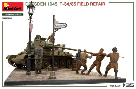 MiniArt 36064 1:35 Dresden 1945. T-34/85 Sahada Onarım Büyük Set Maketi