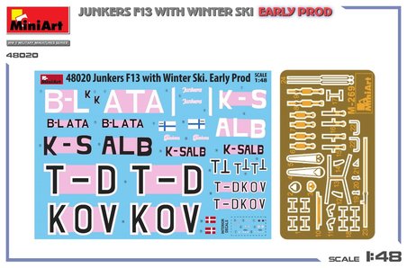 MiniArt 48020 1:48 Junkers F13 Kış Kayaklı Junkers Maketi. Early Prod.