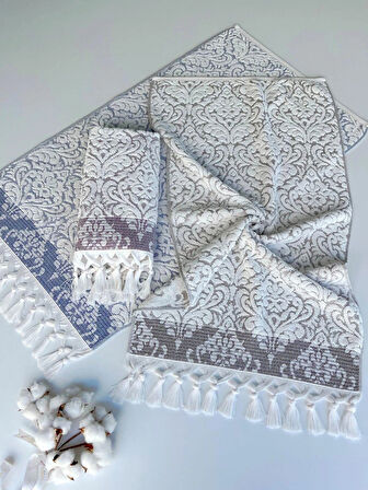 50x90 SARE BAĞLAMALI DAMASK 3'LÜ HAVLU V2