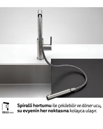 Deante Momi Fırçalanmış Çelik Spiralli Mutfak Bataryası