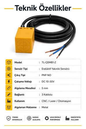 TL-Q5MB1-Z 24VDC Endüktif Proximity Sensör PNP NO CNC Lazer Makinesi Yakınlık Sensörü