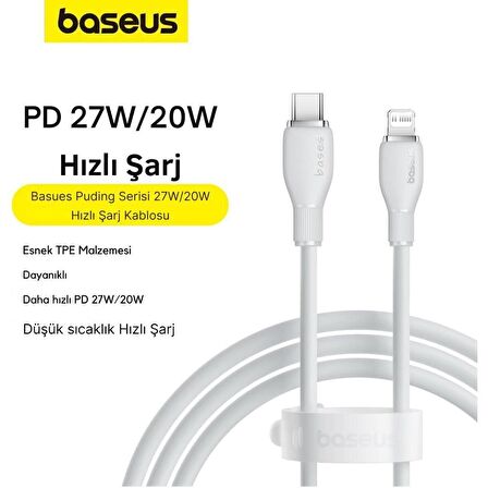 Baseus Süper Hızlı 1.2Mt 20W Type-C to İphone Şarj Kablosu, Akım ve Isı Korumalı, Esnek Kopmaz Bozulmaz Kablo