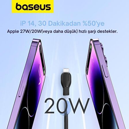 Baseus Süper Hızlı 1.2Mt 20W Type-C to İphone Şarj Kablosu, Akım ve Isı Korumalı, Esnek Kopmaz Bozulmaz Kablo