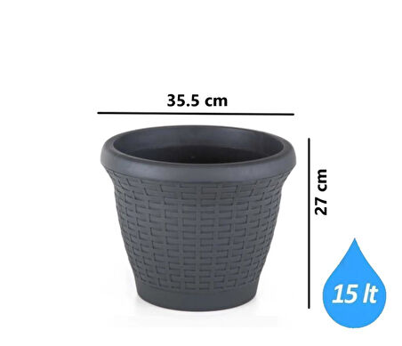 Omnipazar SO-HS04 Plastik Hasır Desenli Dekoratif Saksı 15 Litre No 4