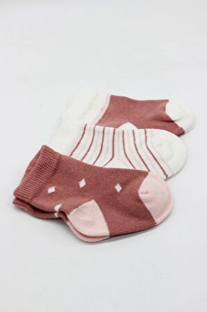 Bistyle 3'Lü Penye Kız Soket Çorap BS10112 Pudra